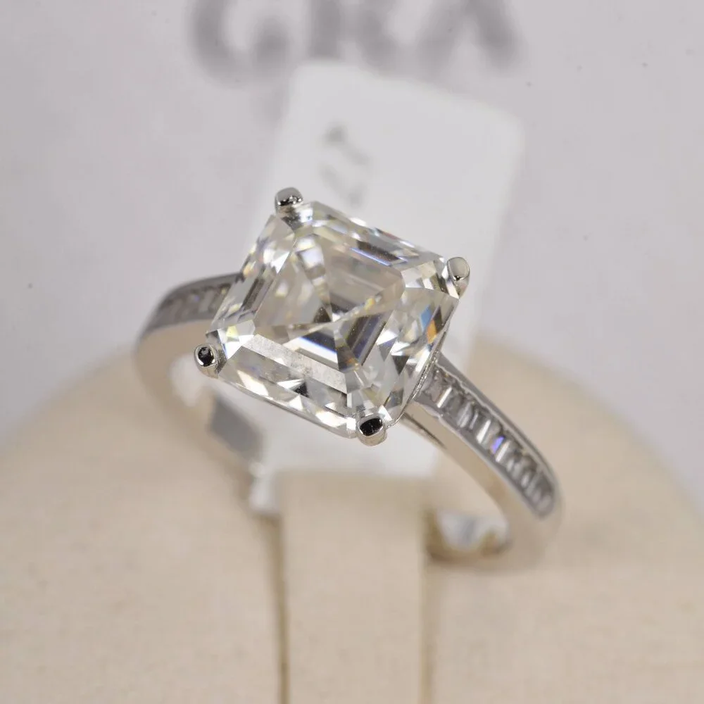 5ct Asscher Cut Moissanite Engagement Ring 925